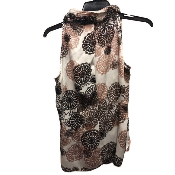 Cato Women’s Brown and Cream Paisley Circle Design Ruffle Sleeveless Tank Blouse - Picture 2 of 6